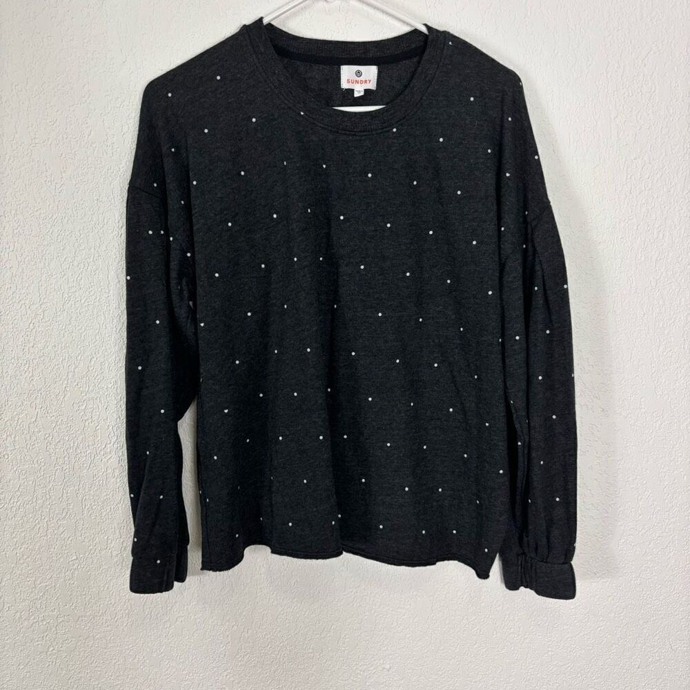 Sundry Grey with White Polka‎ Dot Crewneck Fleece Lined Pullover Sweatshirt Smal